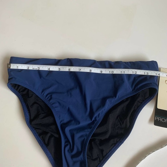 Profile by Gottex 8 Shirred Bikini Bottoms Navy Blue High Rise Waisted Sexy NEW - Picture 3 of 10